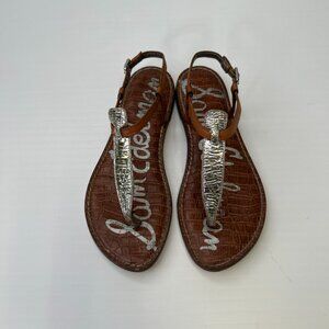 Sam Edelman Sandal Women 6 Gigi Leather Metallic Ankle Strap Work Party Core Go